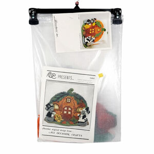 Vintage Herrschners Pumpkin Napkin Holder Plastic Canvas Needlecraft Kit #3464